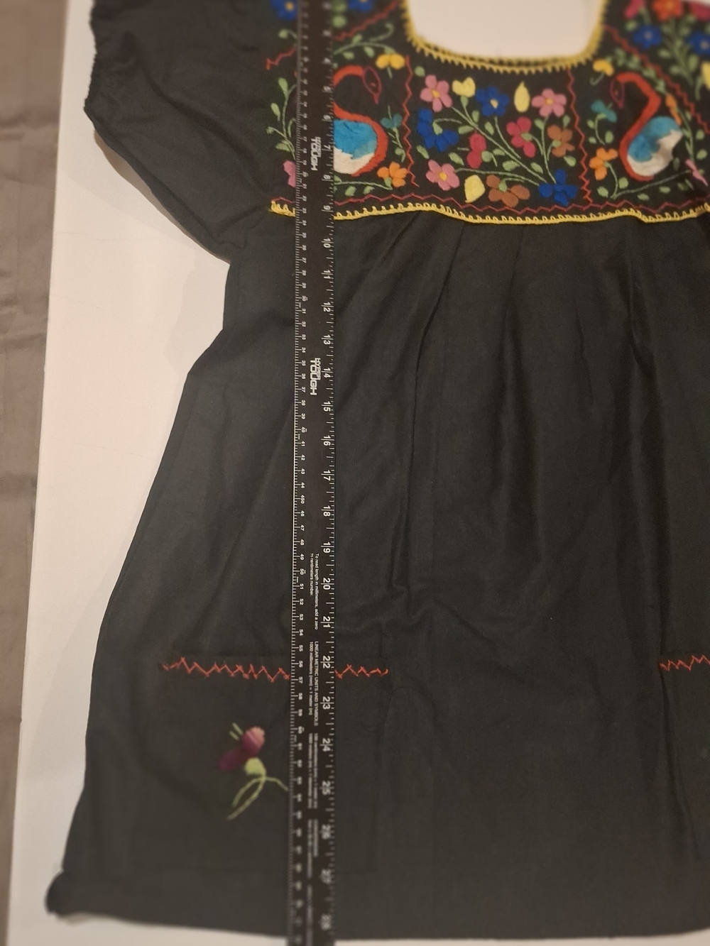 Black Embroidered Boho Peasant Blouse with Colorful Floral Birds - Picture 6 of 11